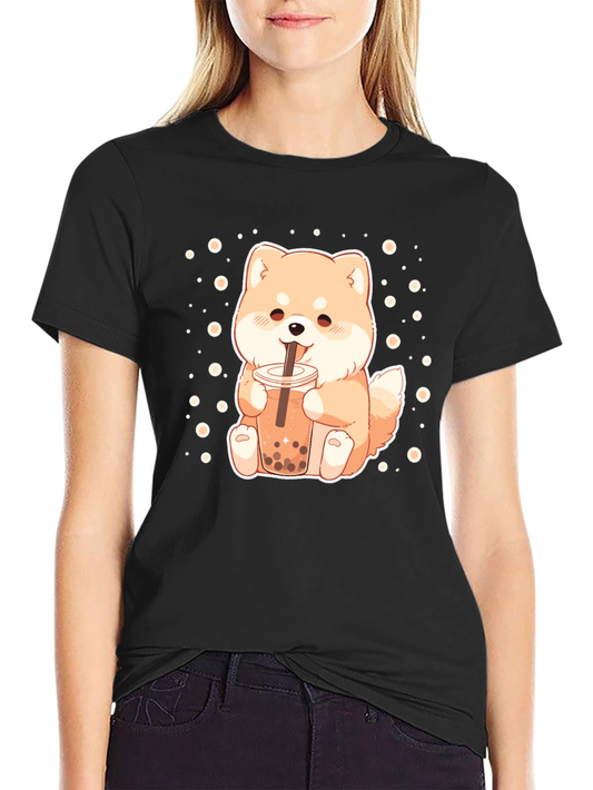 Cute Shiba Inu Boba Tea Graphic T-Shirt