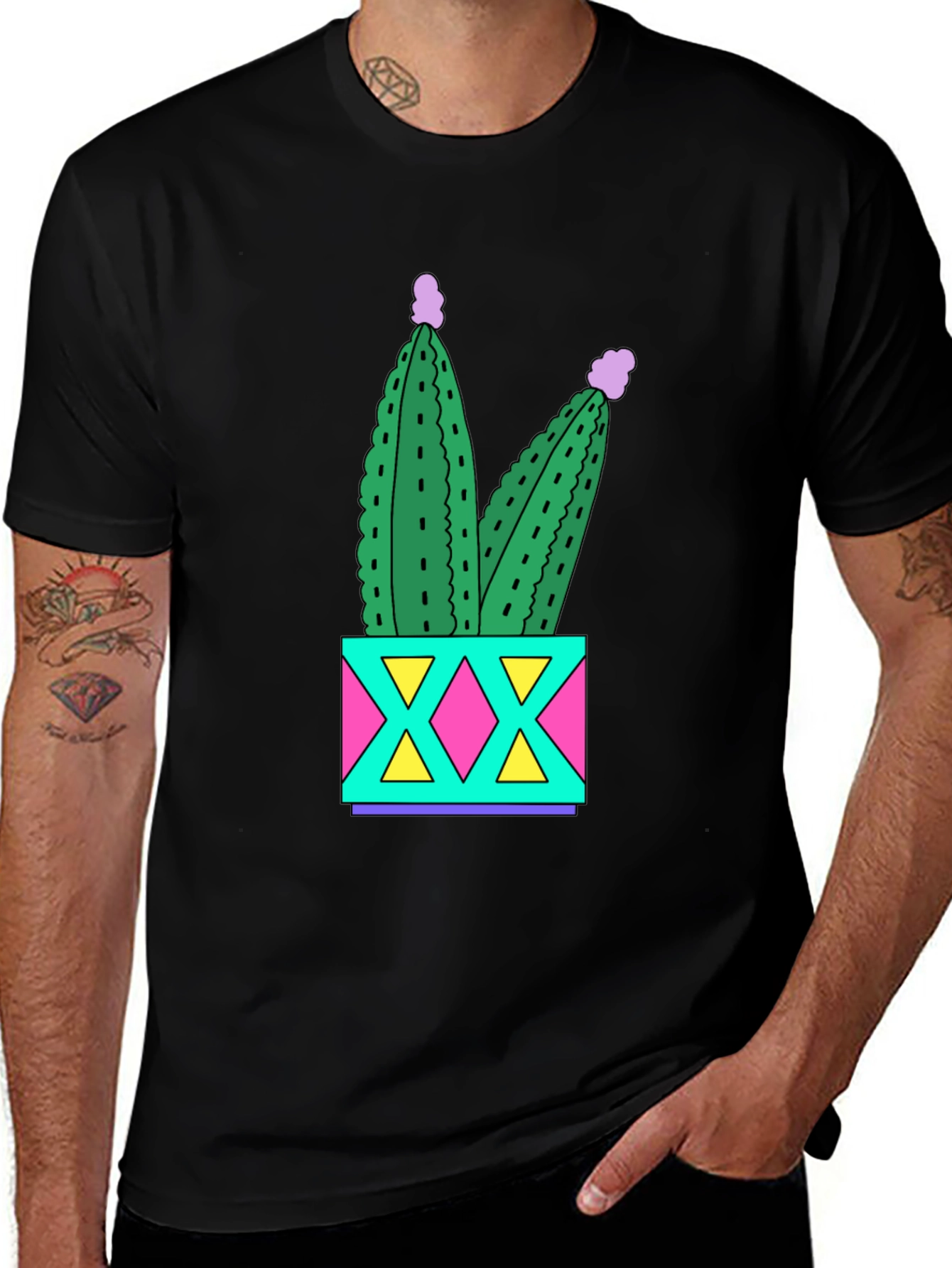 Fun Cactus T-Shirt - Black Cotton Graphic Tee