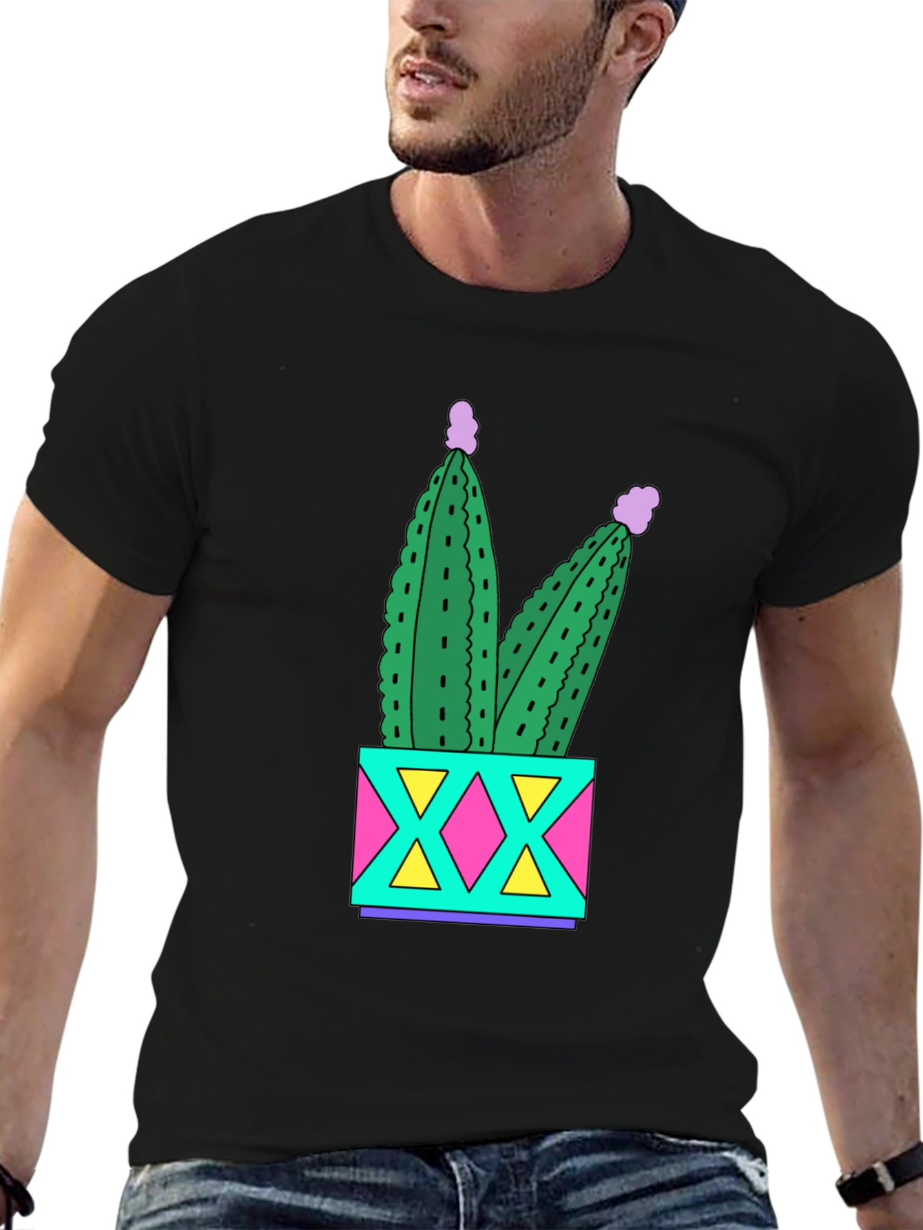 Fun Cactus T-Shirt - Black Cotton Graphic Tee