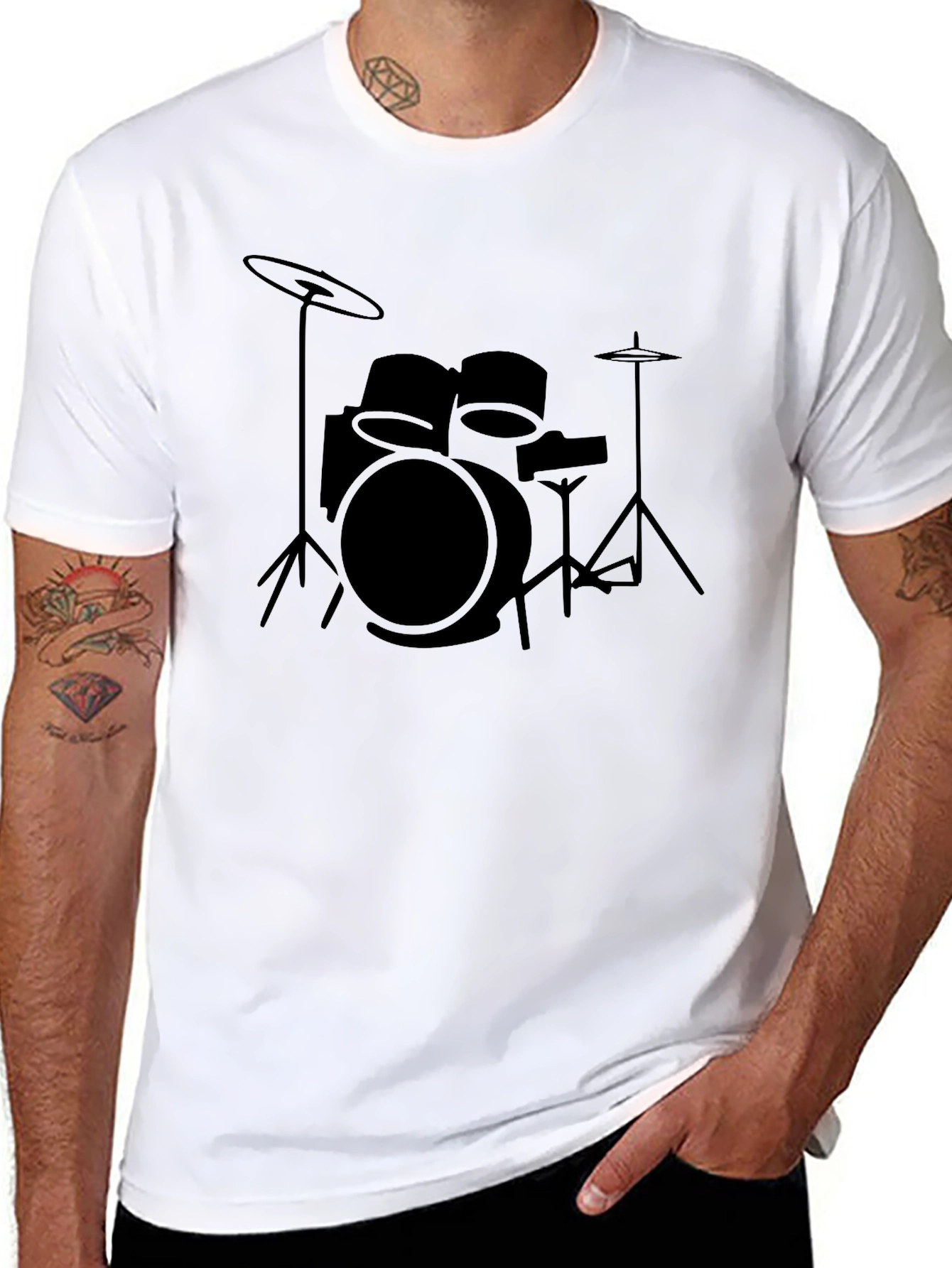 Drum Kit Graphic Print Black T-Shirt