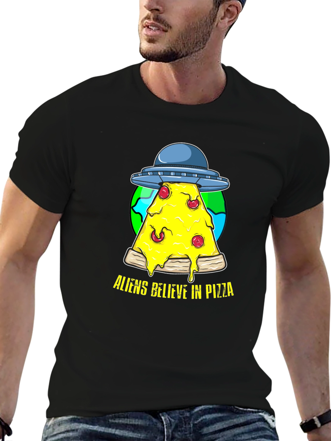 Aliens Believe in Pizza Graphic Tee
