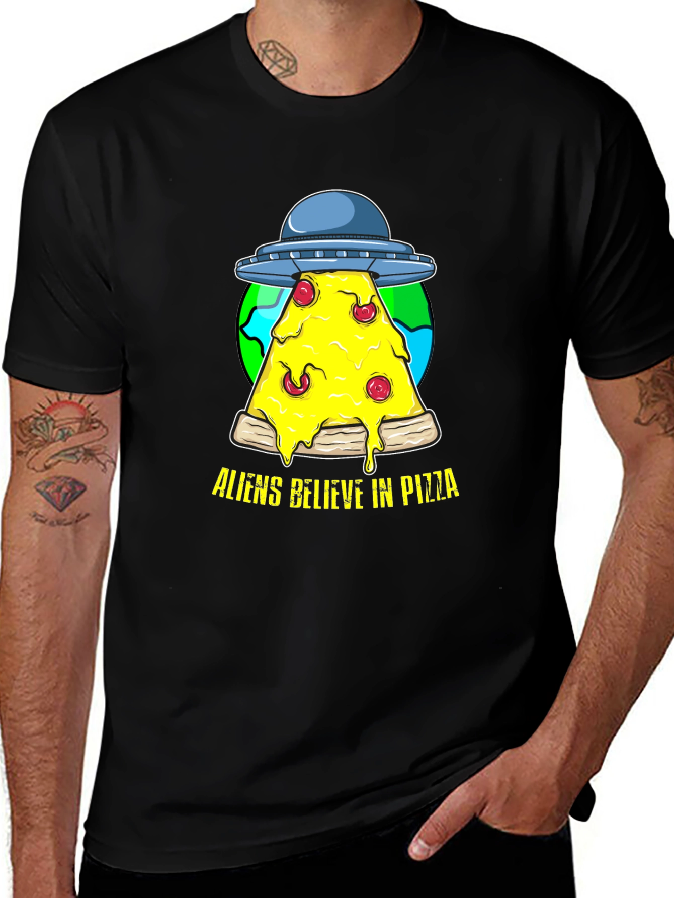 Aliens Believe in Pizza Graphic Tee