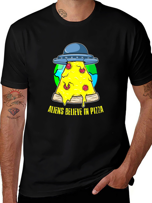 Aliens Believe in Pizza Graphic Tee
