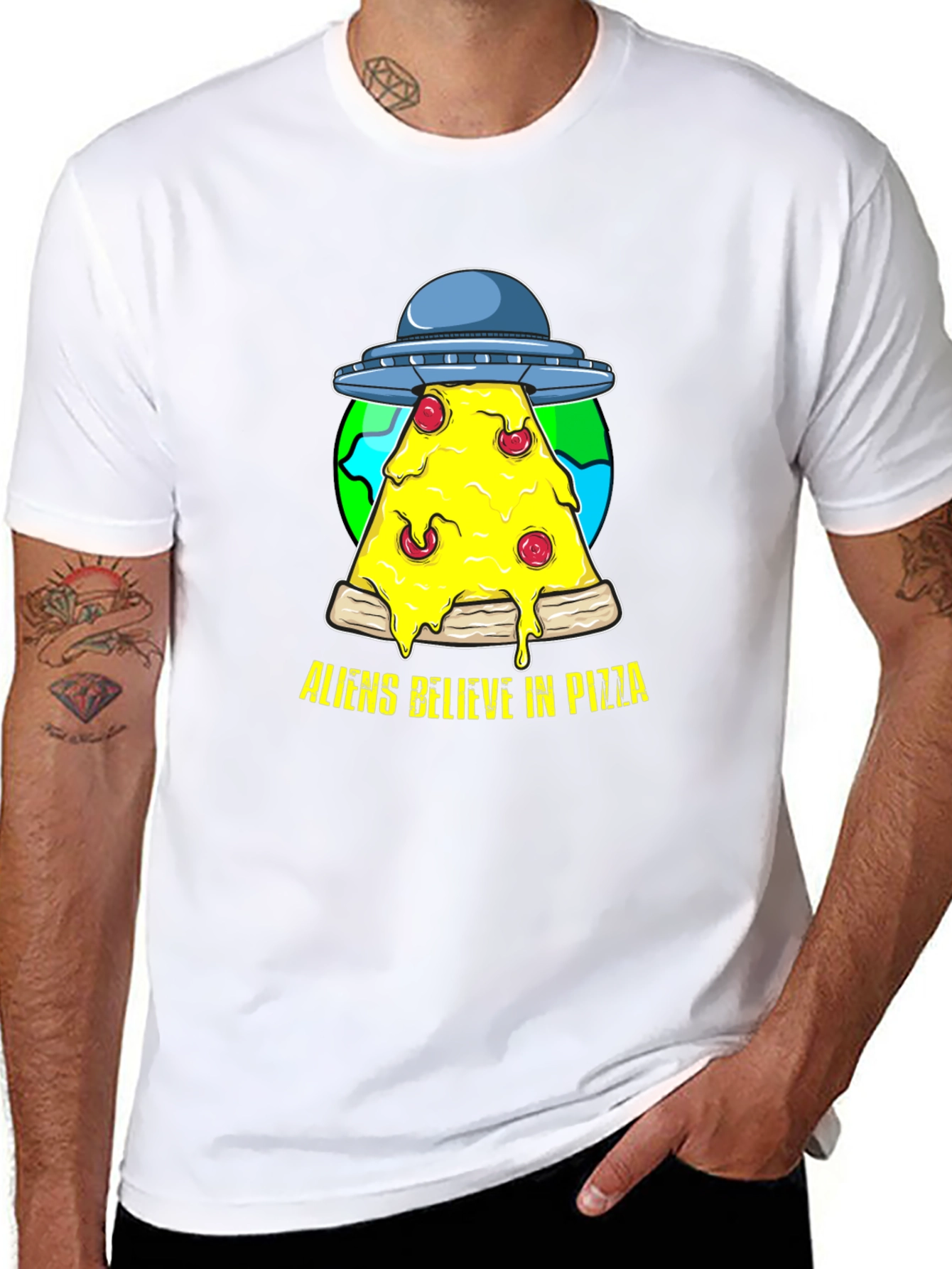 Aliens Believe in Pizza Graphic Tee