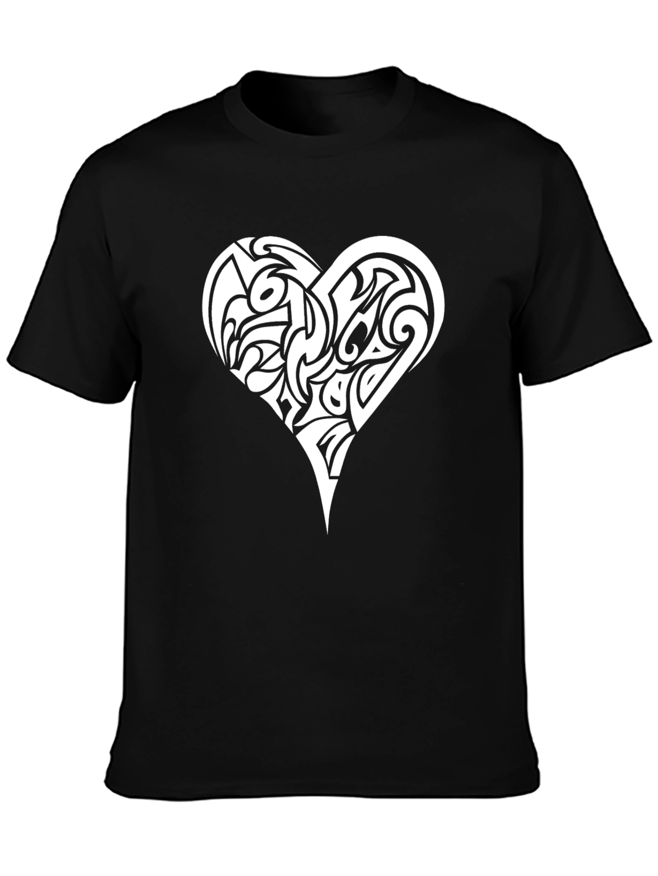 Tribal Heart Graphic Tee - Black Cotton T-Shirt