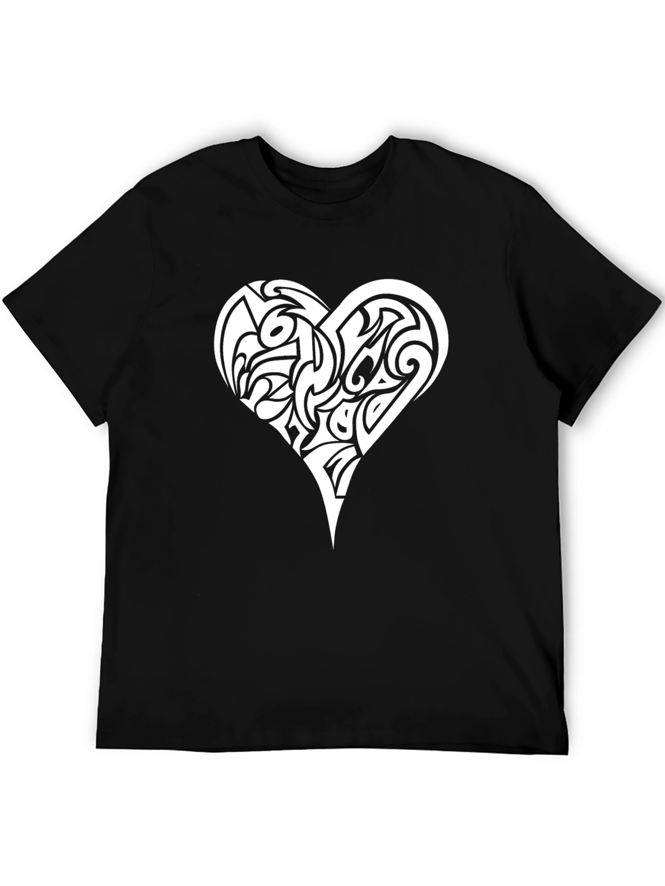 Tribal Heart Graphic Tee - Black Cotton T-Shirt