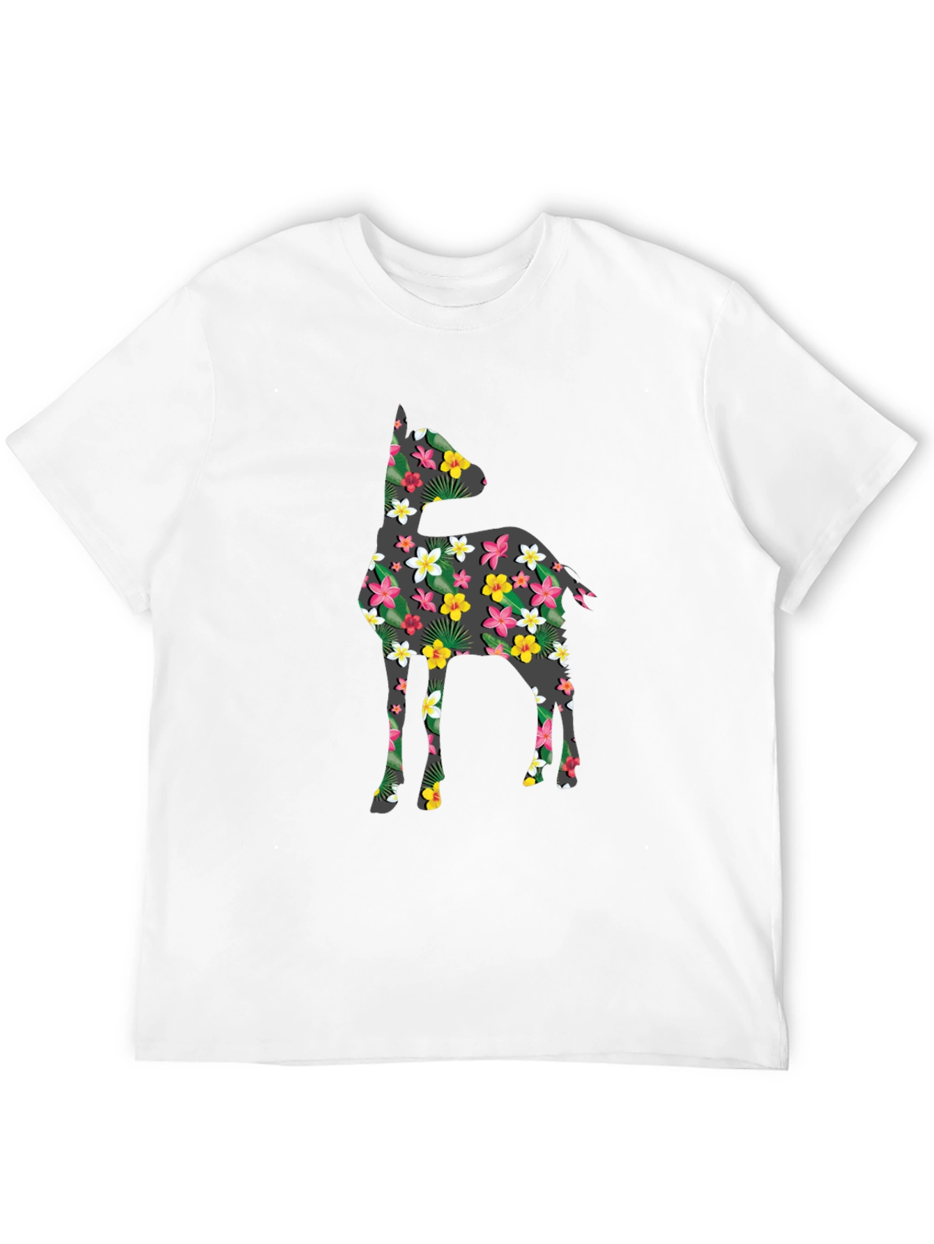 Floral Deer Print Black T-Shirt