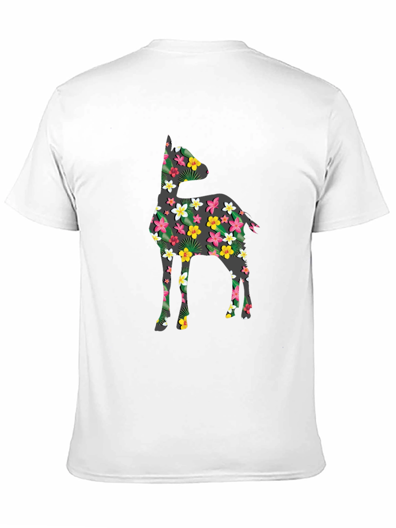 Floral Deer Print Black T-Shirt