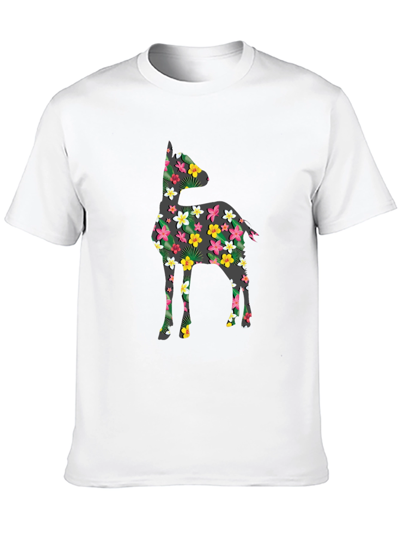 Floral Deer Print Black T-Shirt