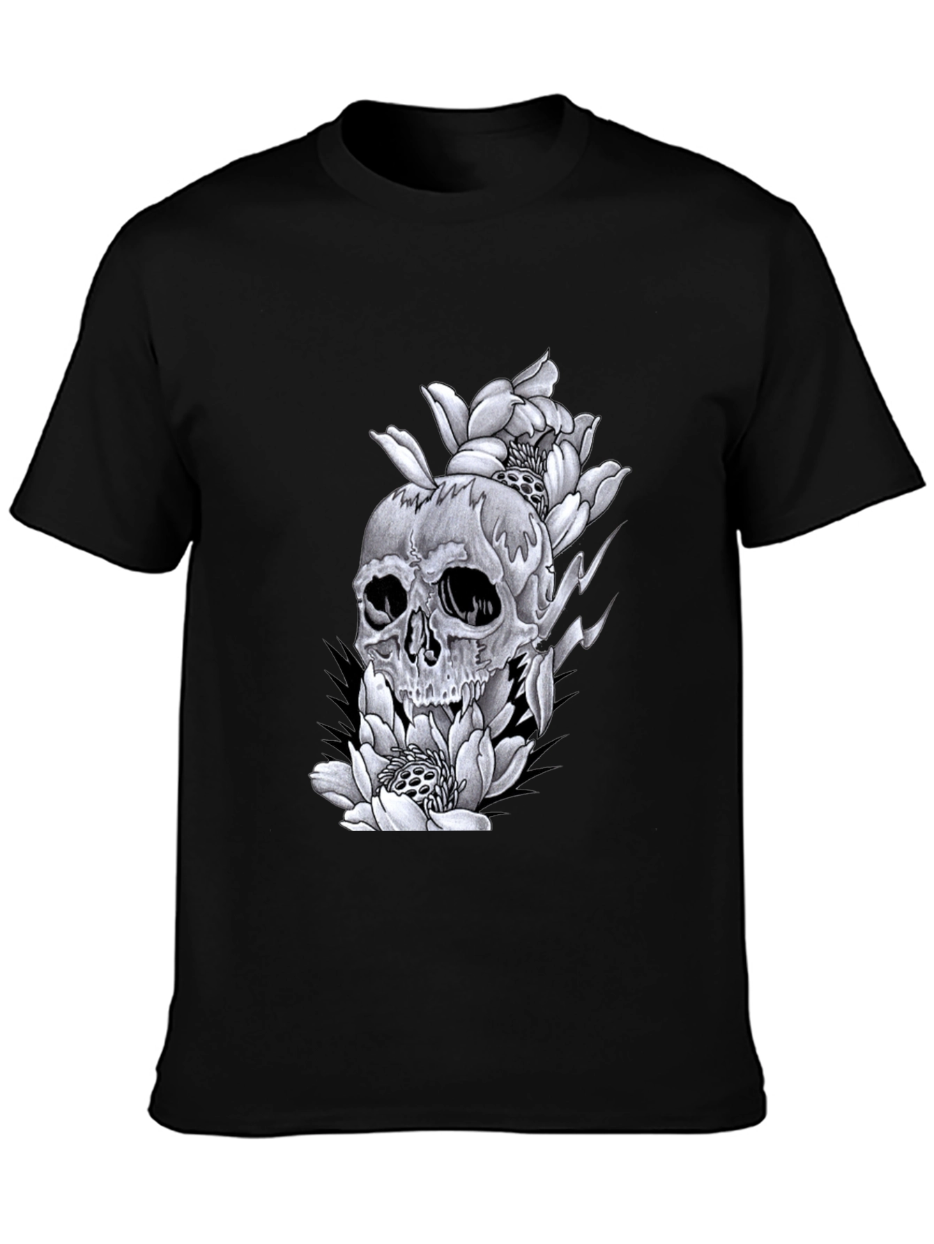 Skull & Flowers Graphic Tee - Black