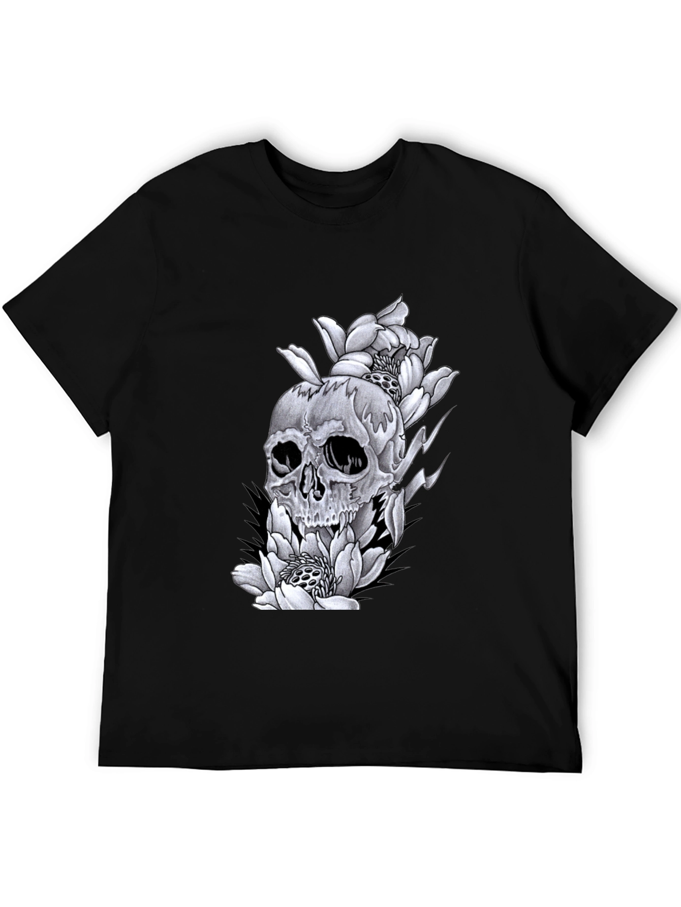 Skull & Flowers Graphic Tee - Black