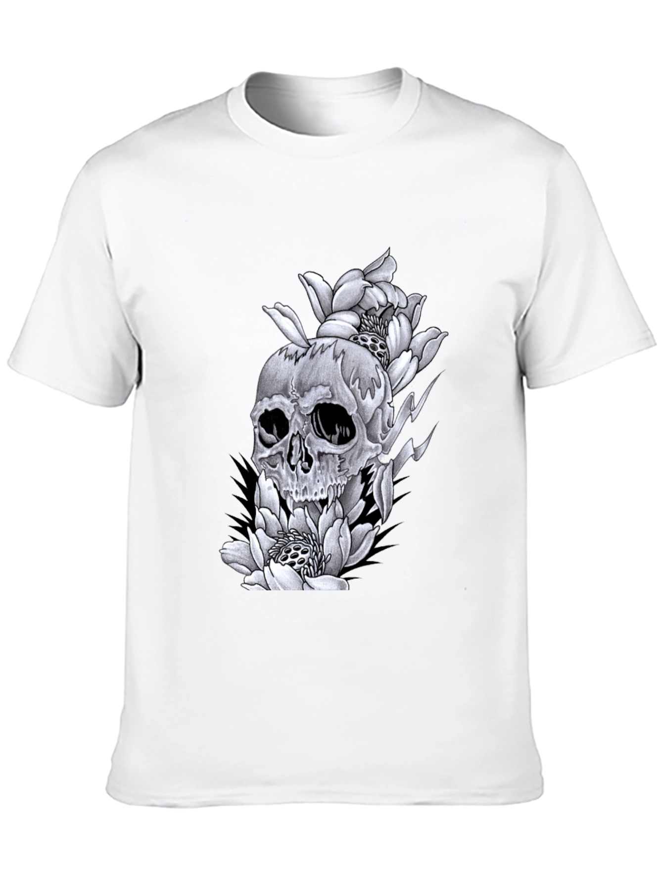Skull & Flowers Graphic Tee - Black