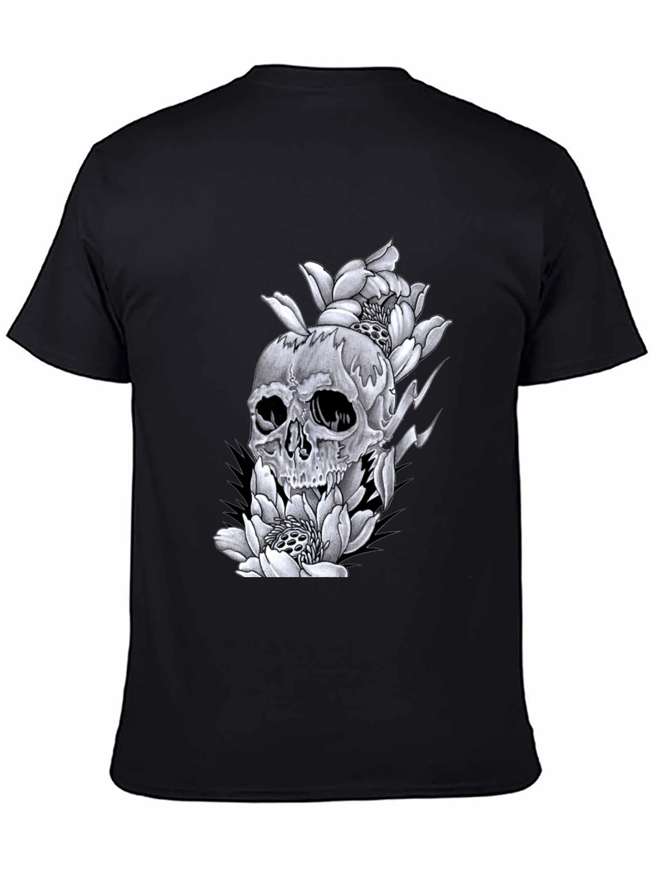 Skull & Flowers Graphic Tee - Black