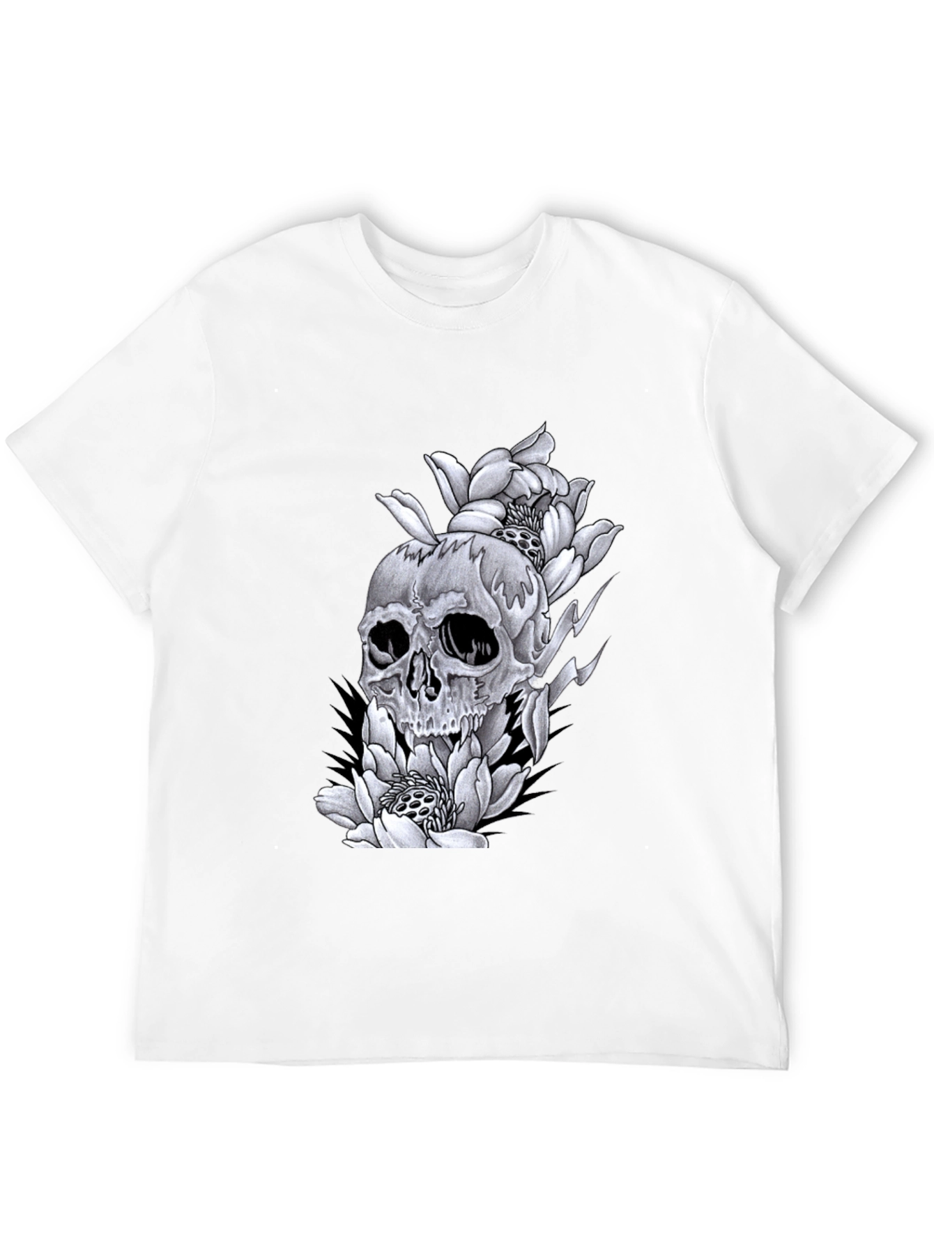 Skull & Flowers Graphic Tee - Black