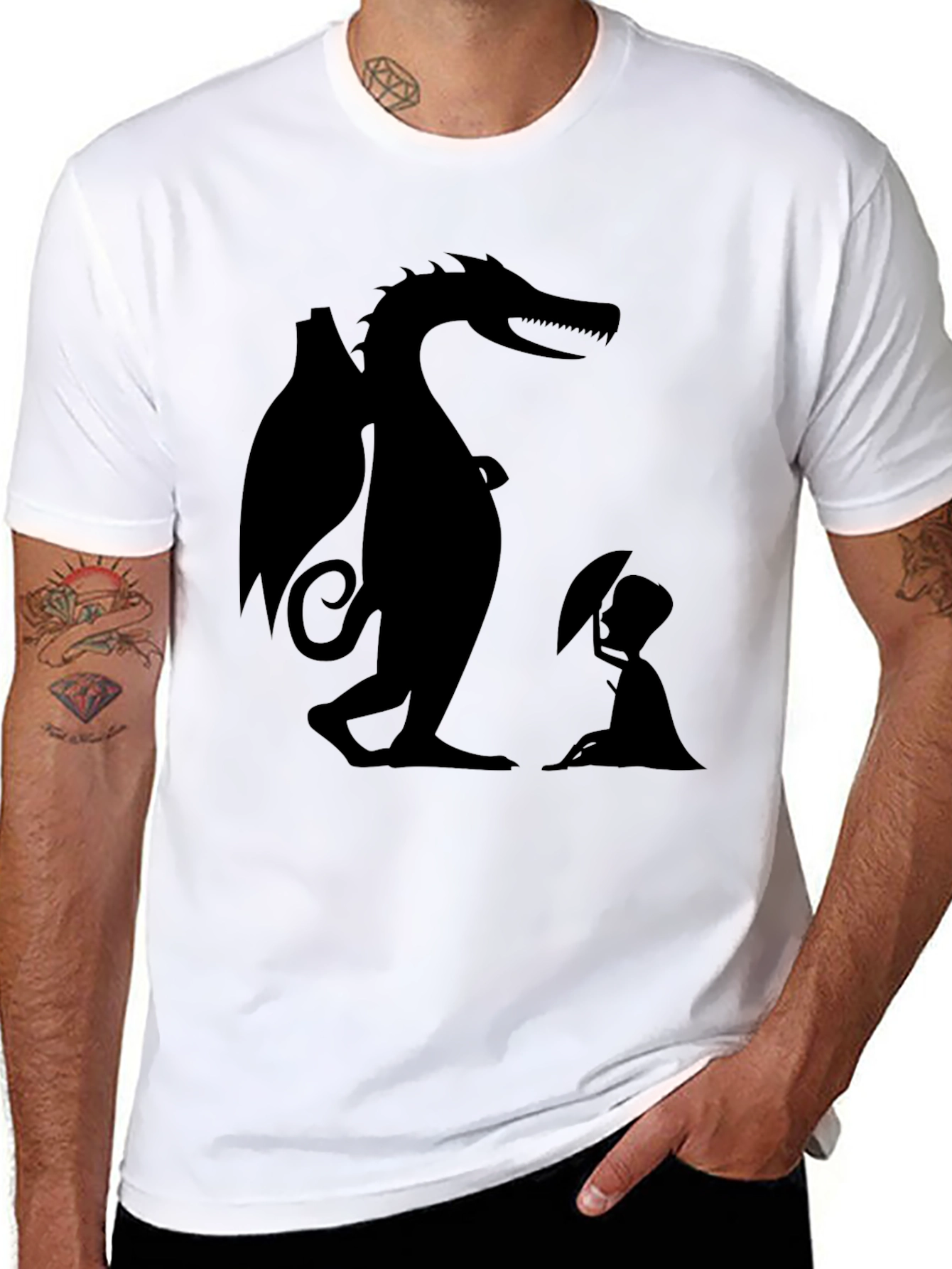 Dragon and Boy Graphic Tee - Black Cotton Blend