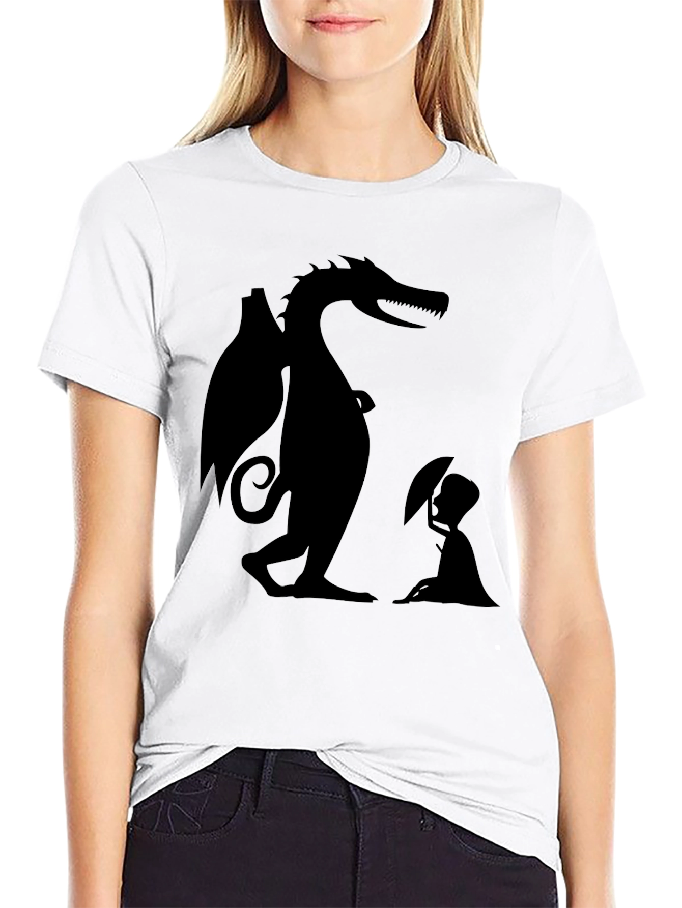 Dragon and Boy Graphic Tee - Black Cotton Blend