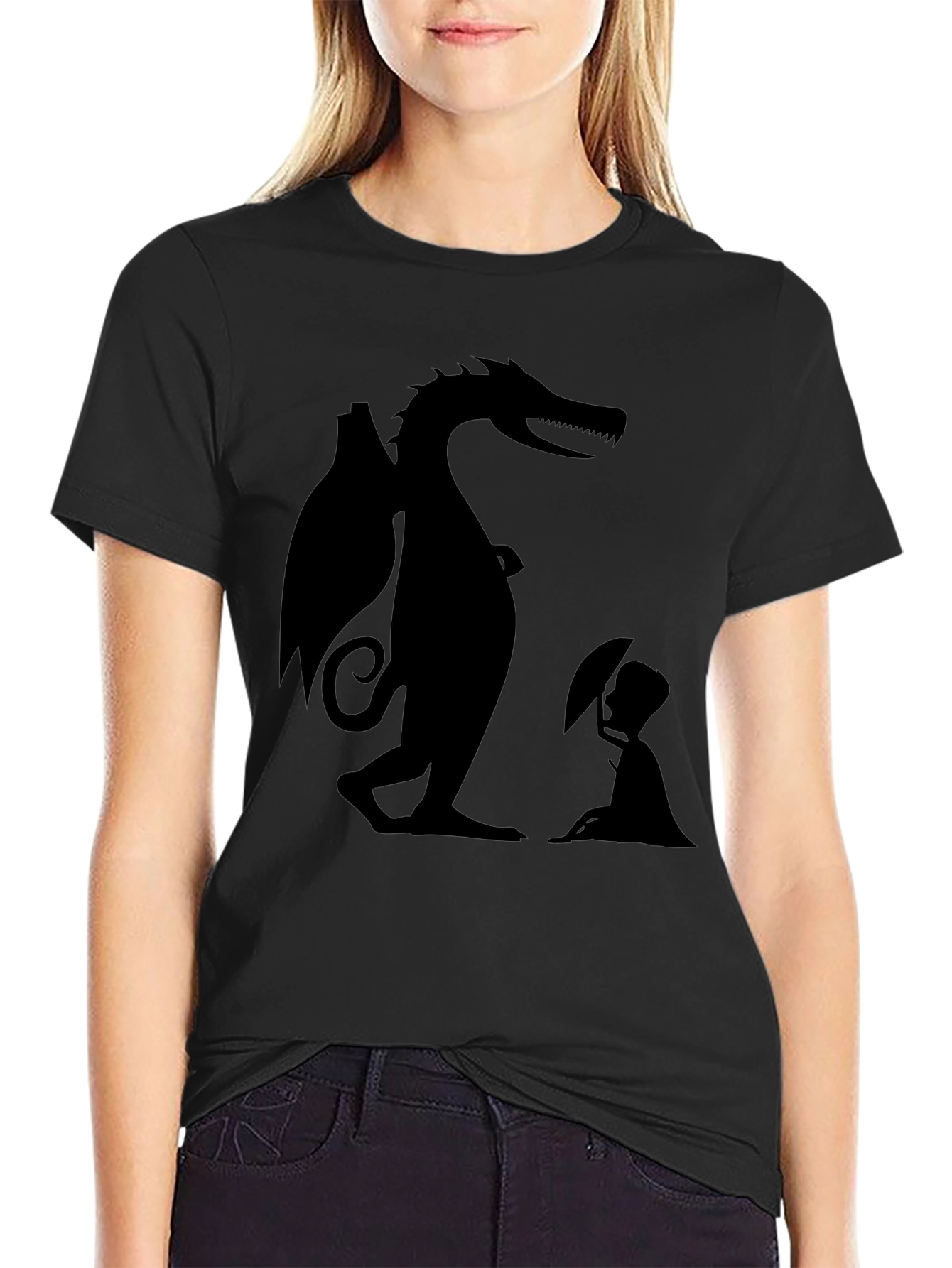 Dragon and Boy Graphic Tee - Black Cotton Blend