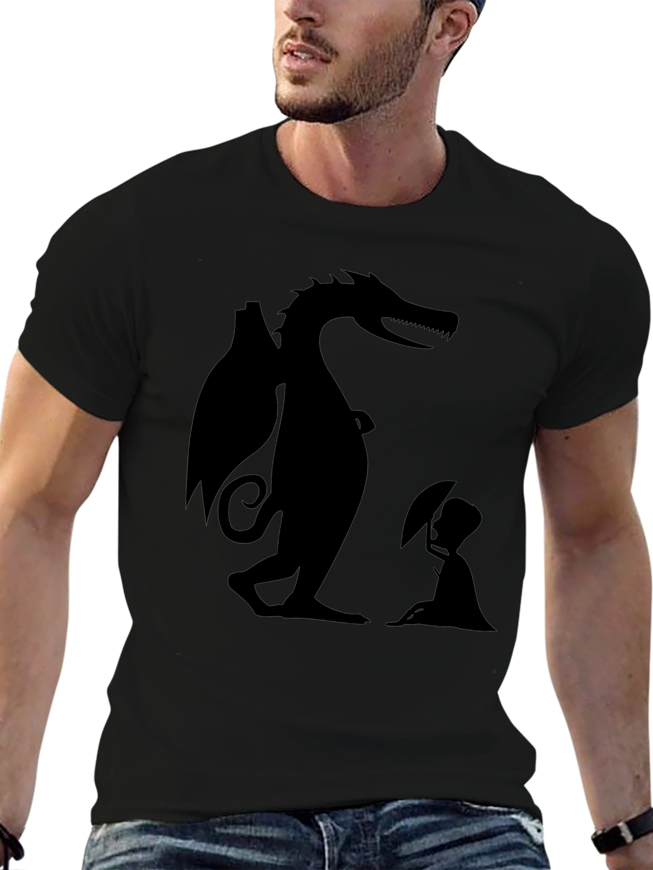 Dragon and Boy Graphic Tee - Black Cotton Blend