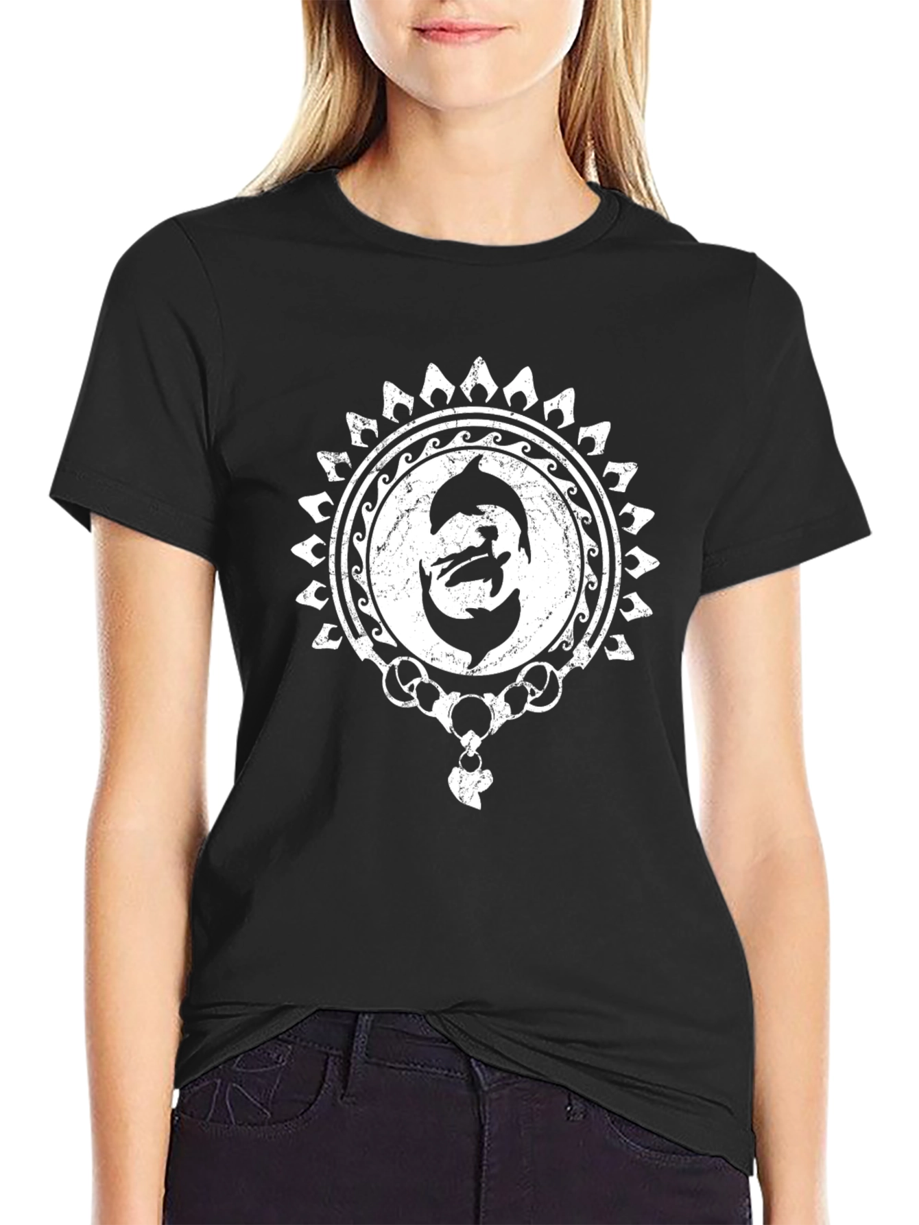 Dolphin Motif Black Tee