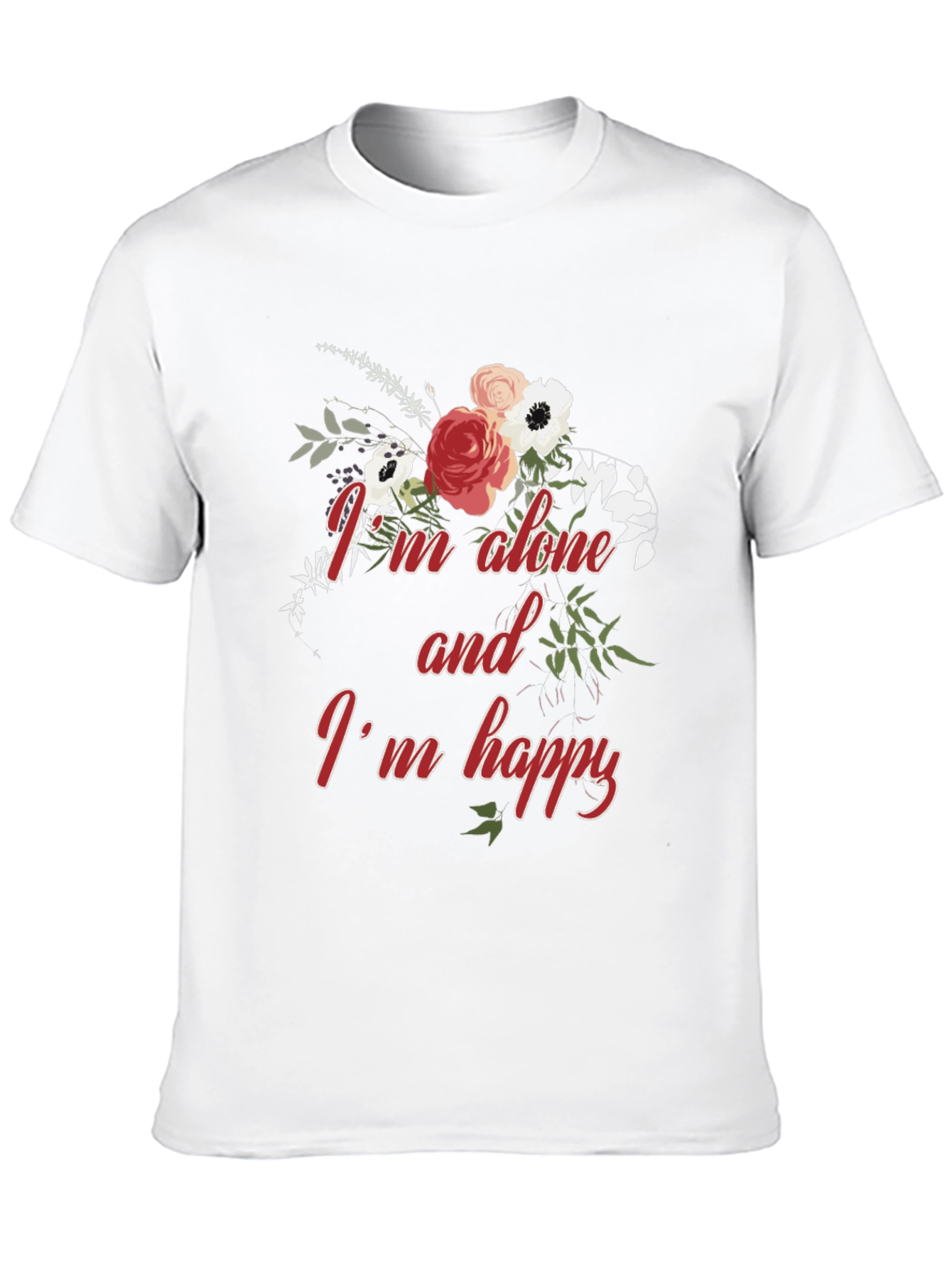 Alone and Happy Floral Graphic Tee - Black