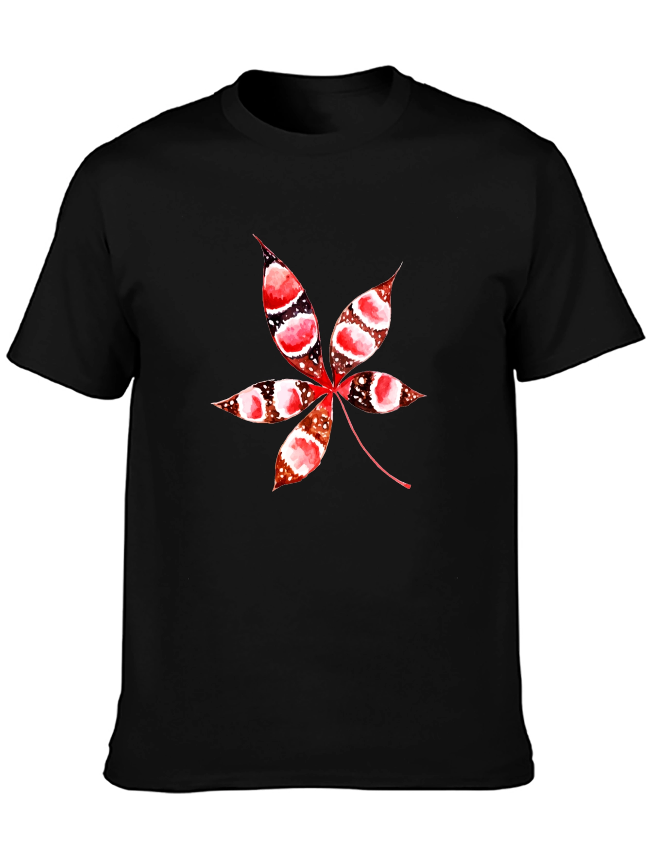 Unique Leaf Print Black T-Shirt