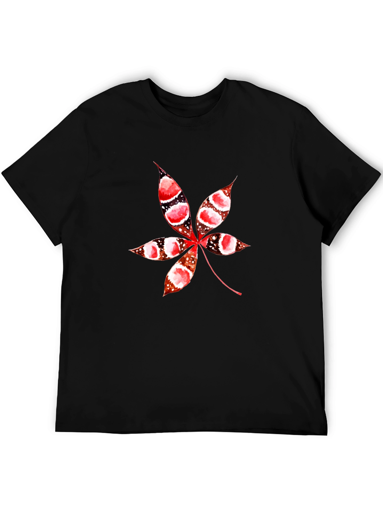 Unique Leaf Print Black T-Shirt