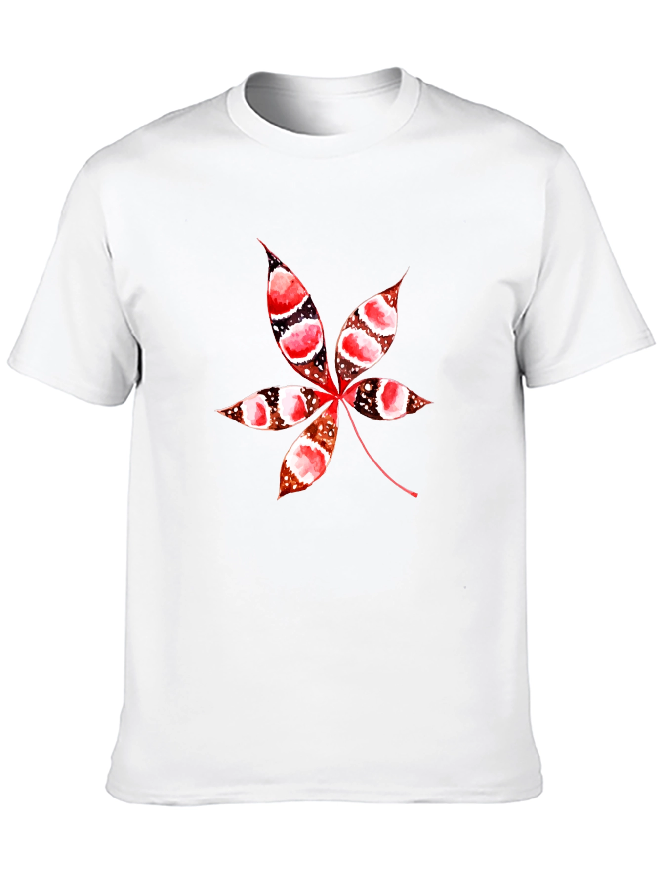 Unique Leaf Print Black T-Shirt