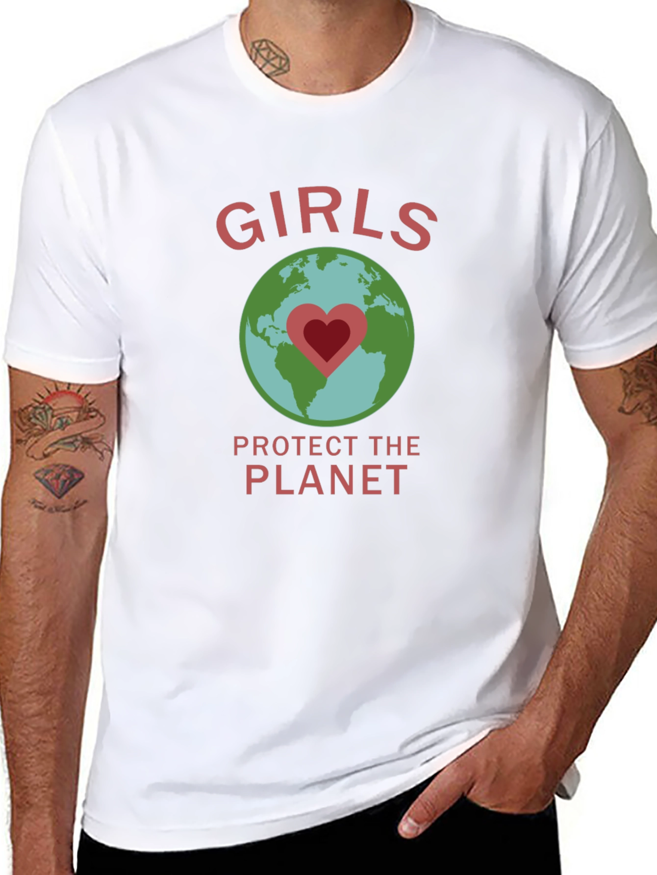Girls Protect the Planet Earth Heart Graphic T-Shirt