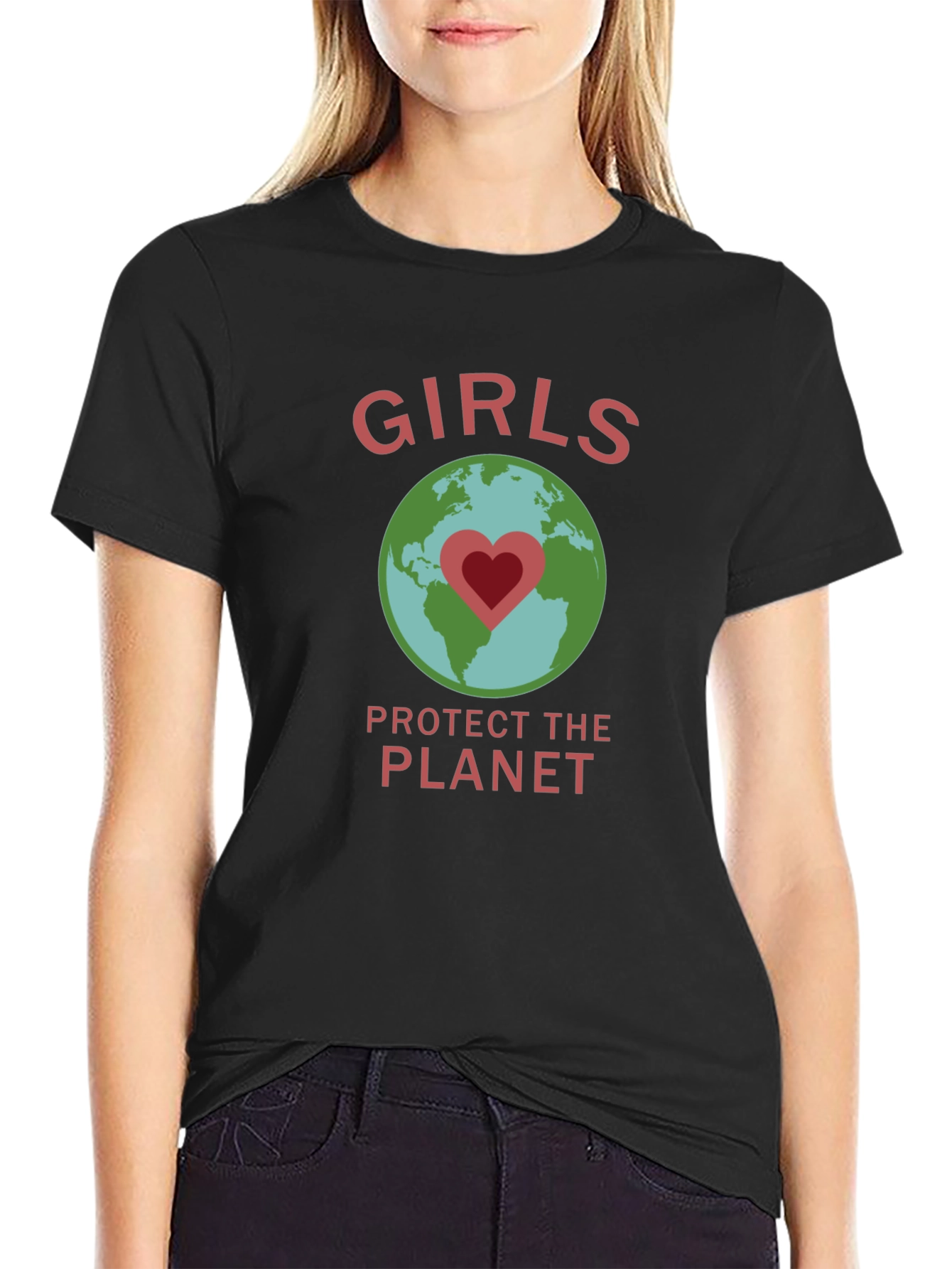 Girls Protect the Planet Earth Heart Graphic T-Shirt