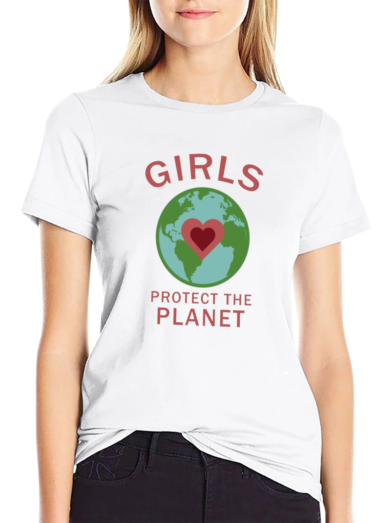 Girls Protect the Planet Earth Heart Graphic T-Shirt