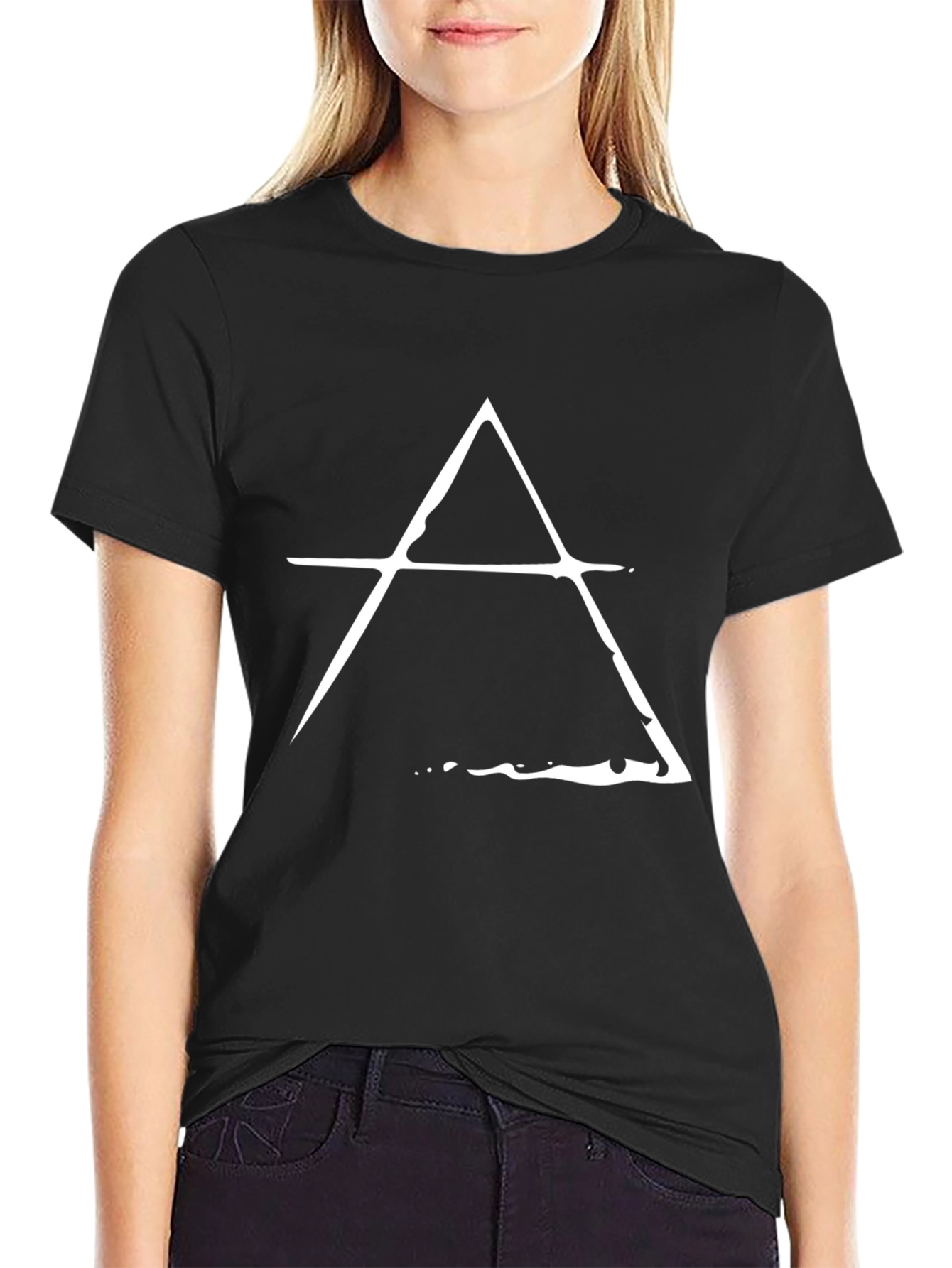 Mens Black T-Shirt with White Triangle Design