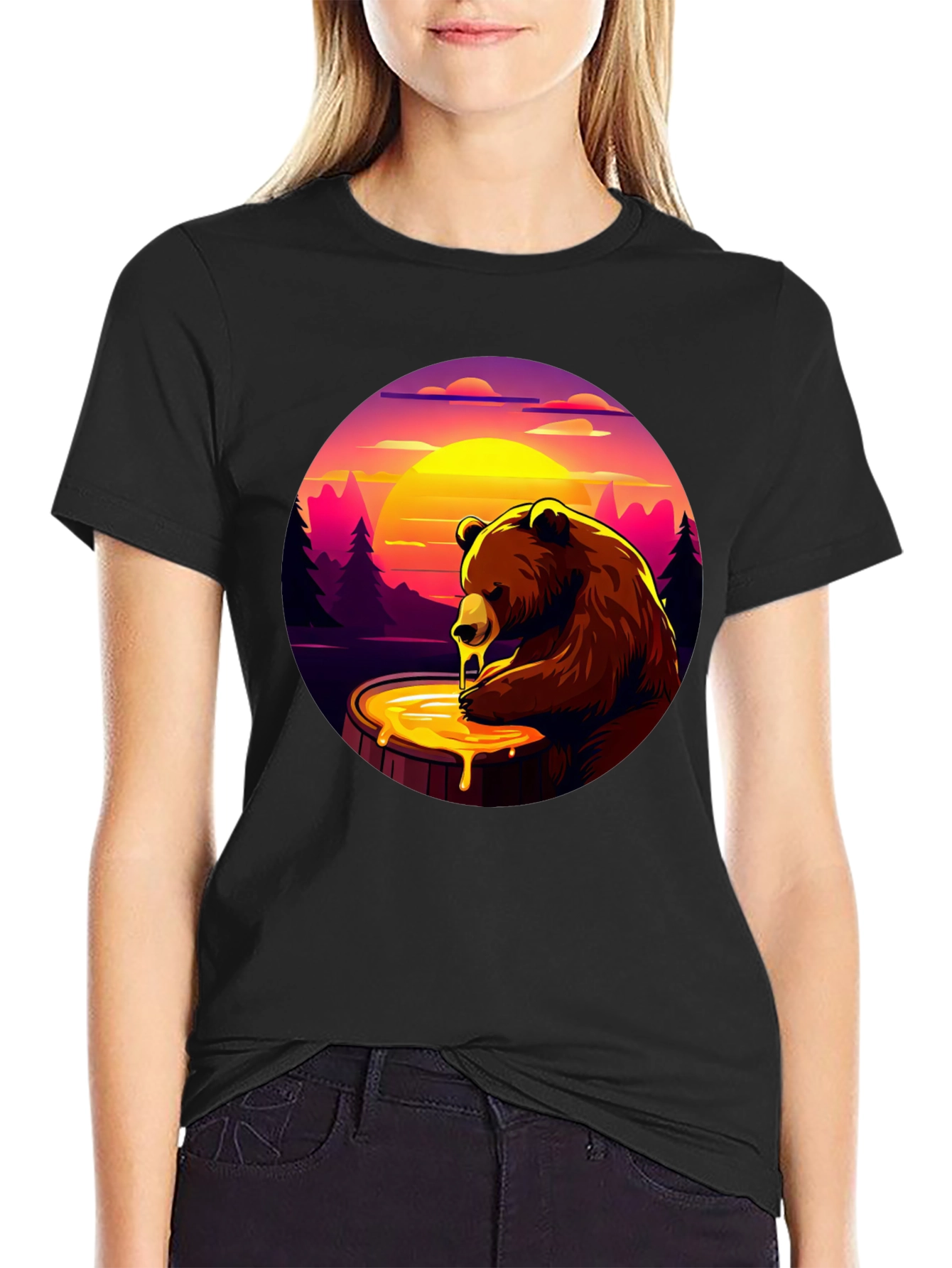 Honey Bear Graphic T-Shirt - Black