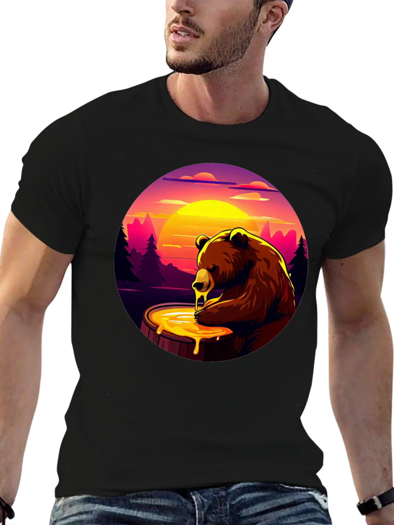 Honey Bear Graphic T-Shirt - Black