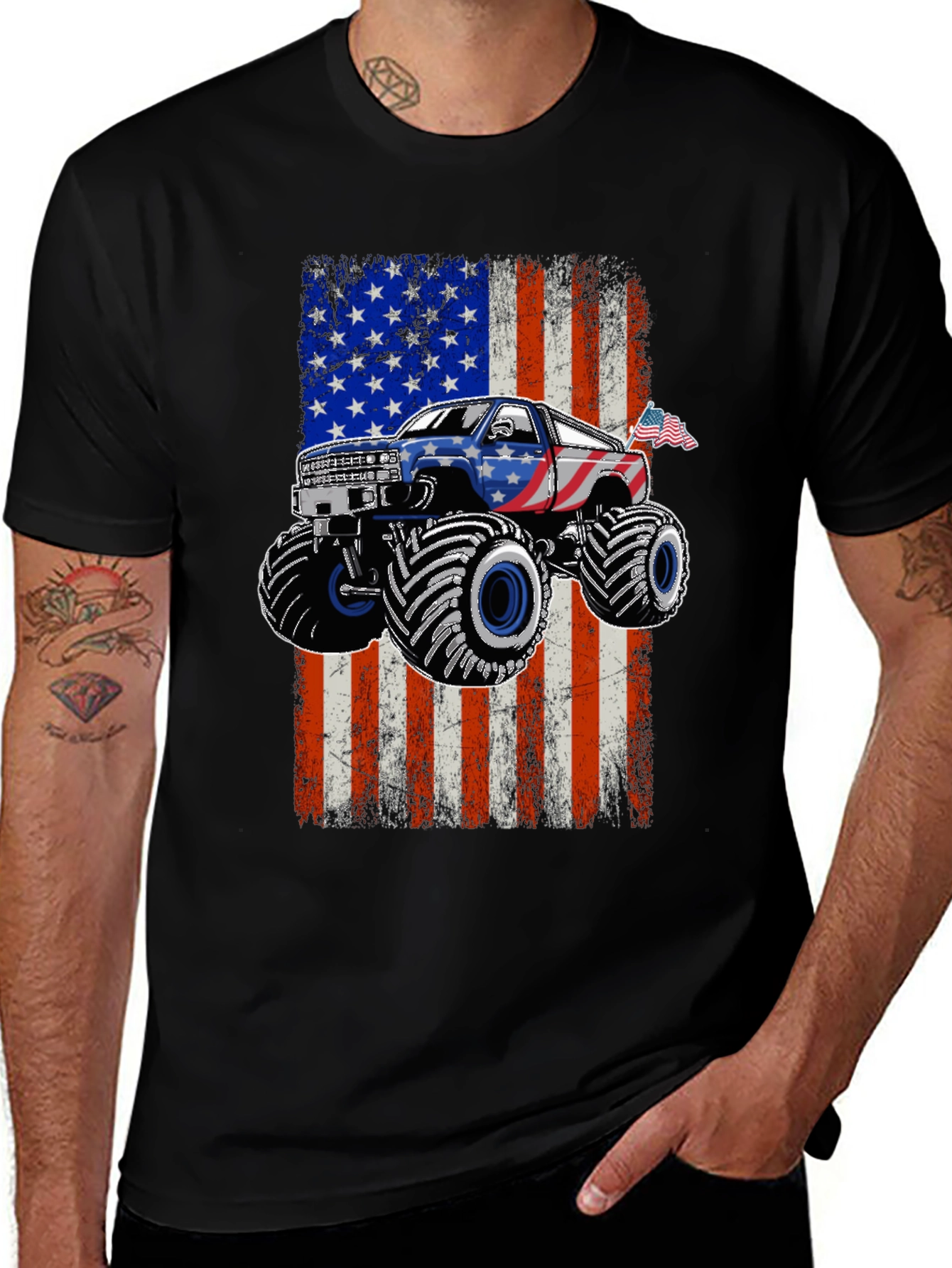 American Flag Monster Truck Graphic Tee