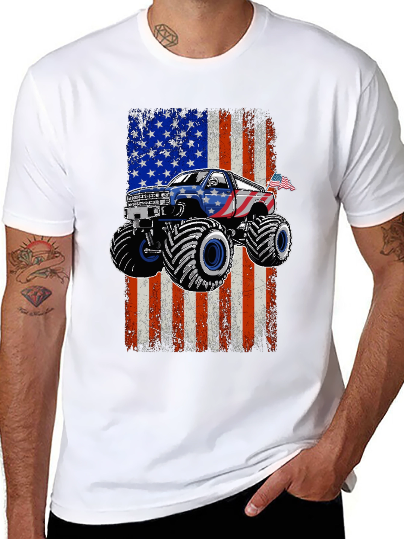 American Flag Monster Truck Graphic Tee