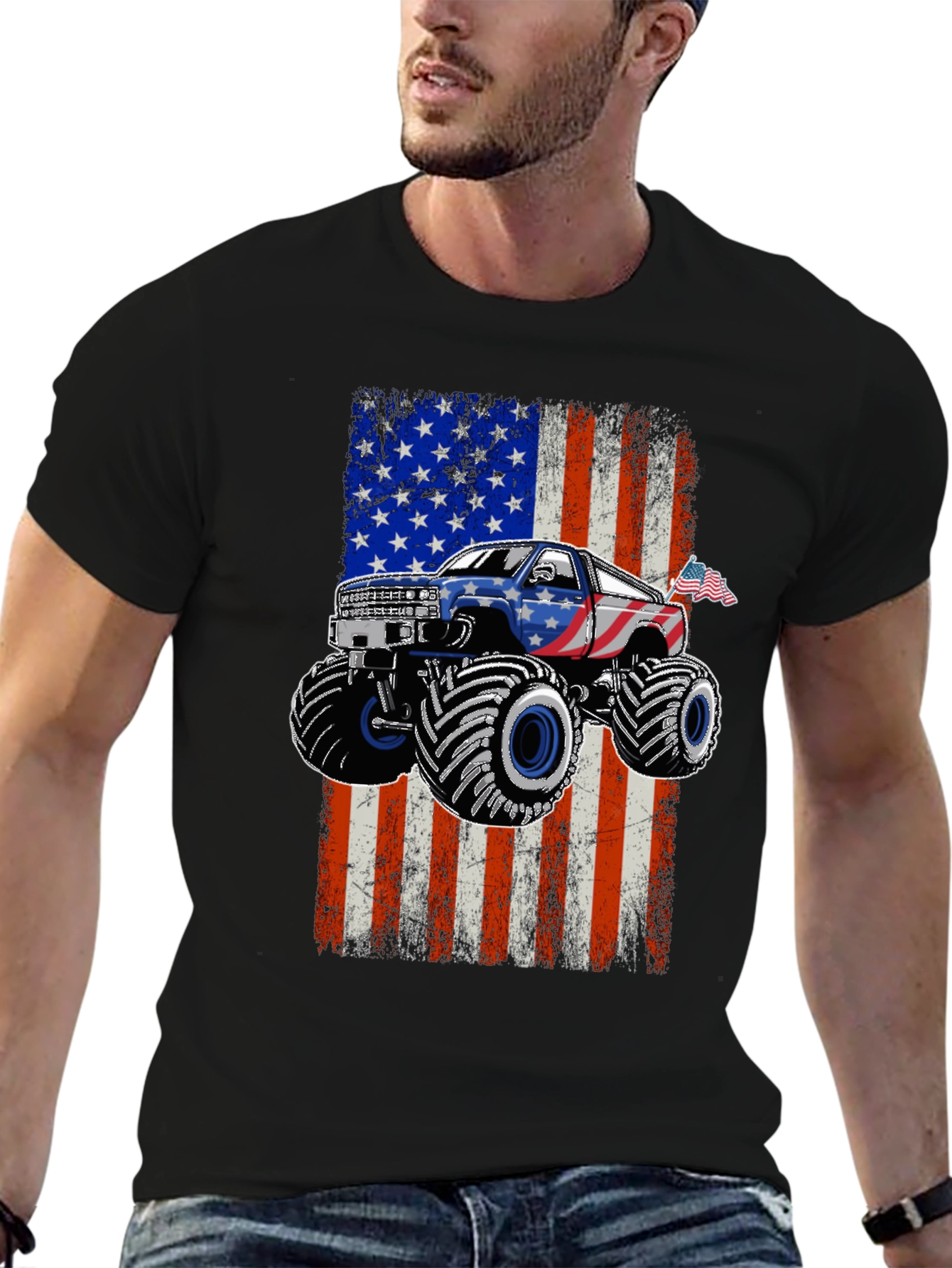 American Flag Monster Truck Graphic Tee