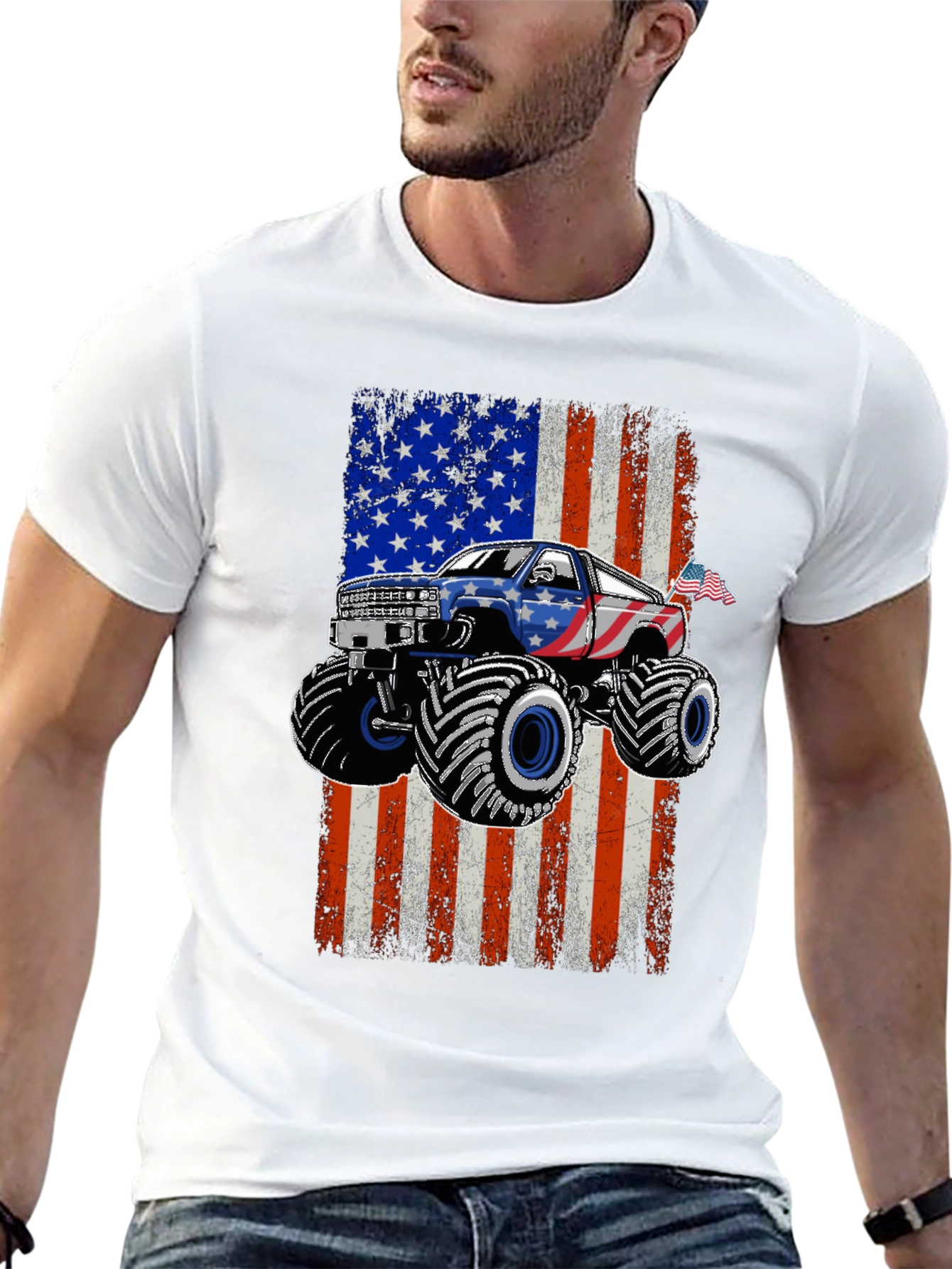 American Flag Monster Truck Graphic Tee