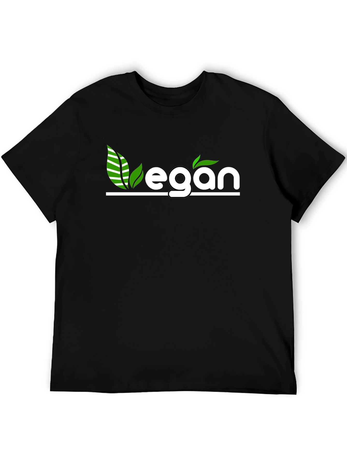 Vegan T-Shirt - Black with Green Leaf Design