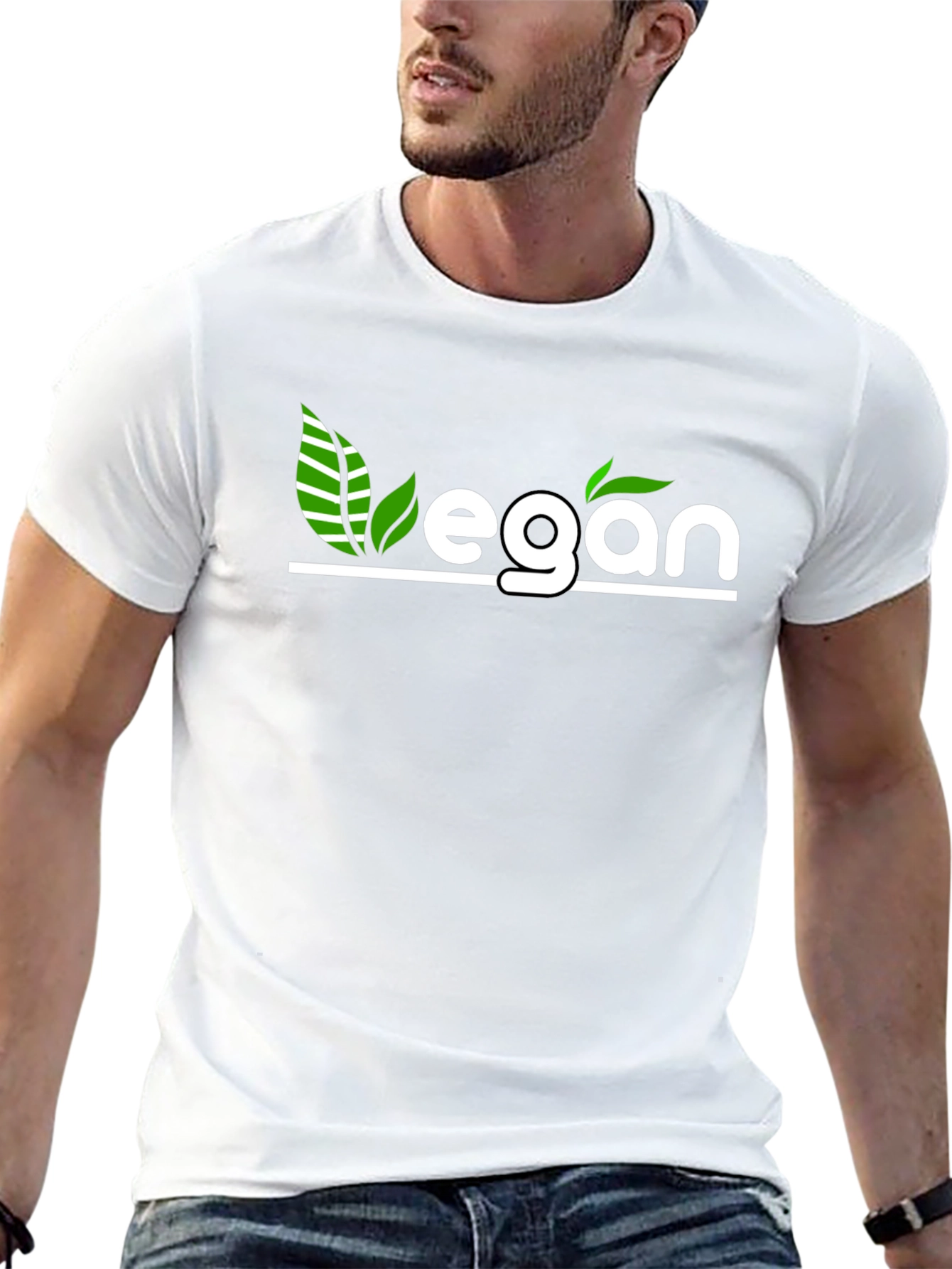 Vegan T-Shirt - Black with Green Leaf Design