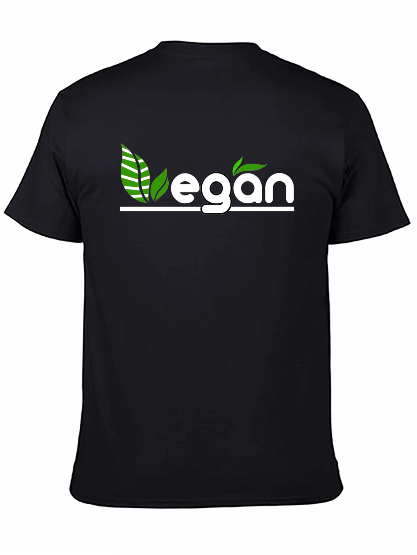 Vegan T-Shirt - Black with Green Leaf Design