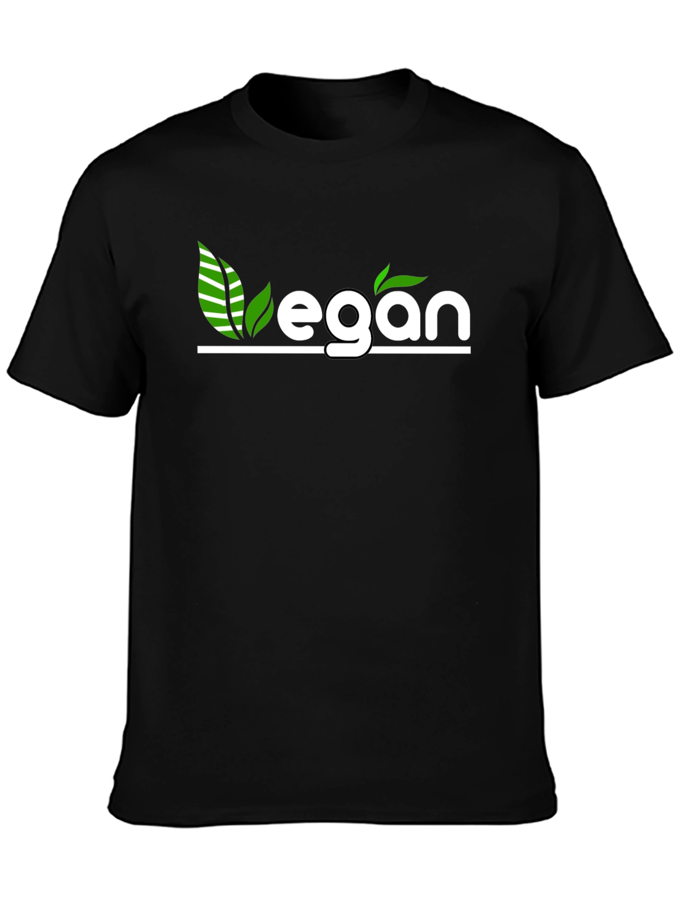 Vegan T-Shirt - Black with Green Leaf Design