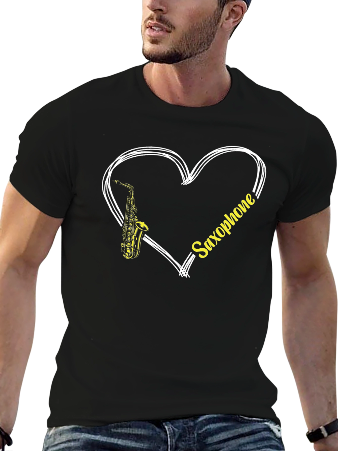 Saxophone Heart T-Shirt - Music Lover Tee