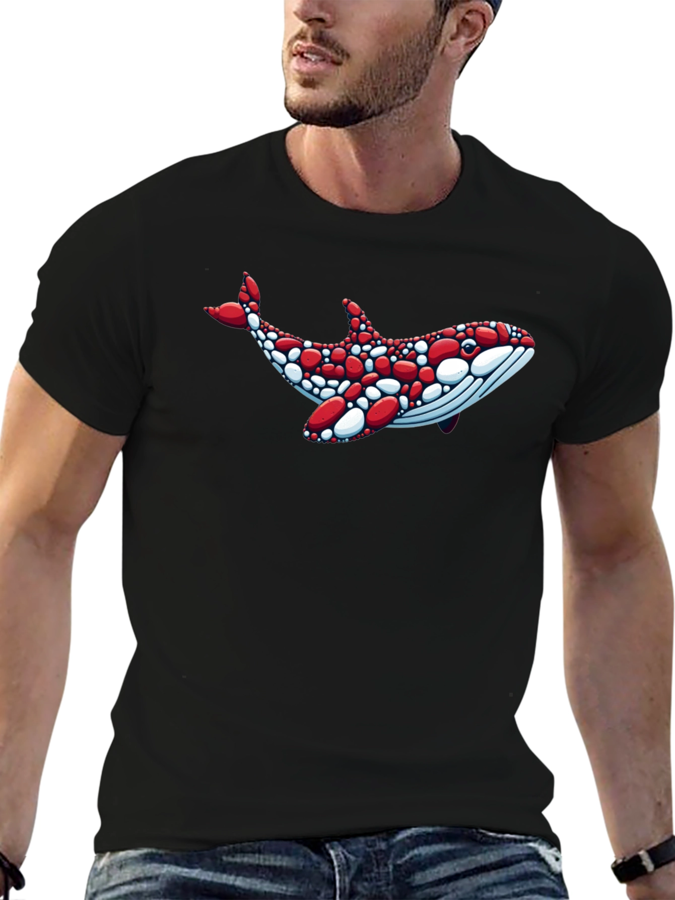 Whale Graphic Tee - Unique Red & White Design
