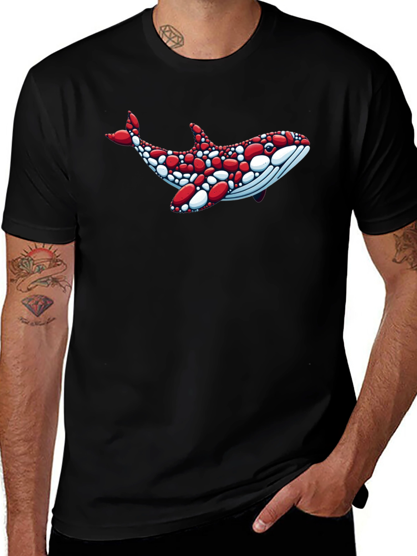 Whale Graphic Tee - Unique Red & White Design