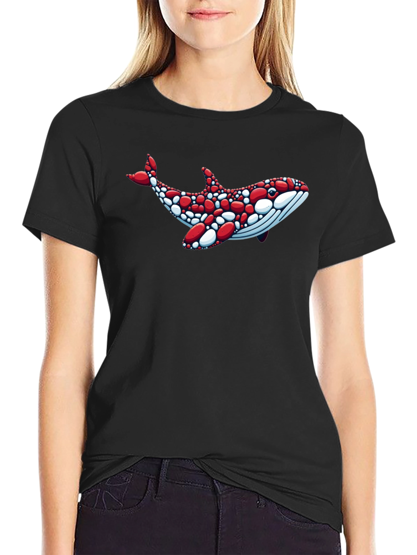 Whale Graphic Tee - Unique Red & White Design