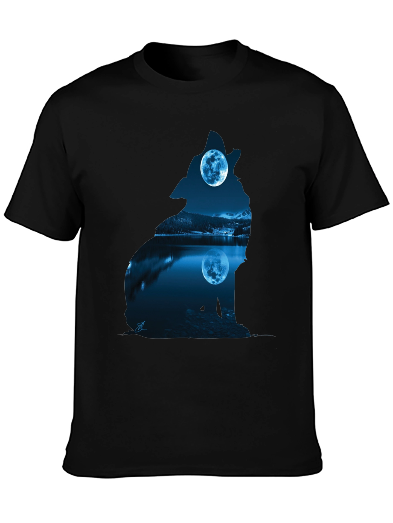 Wolf Moon Silhouette Graphic Tee - Black
