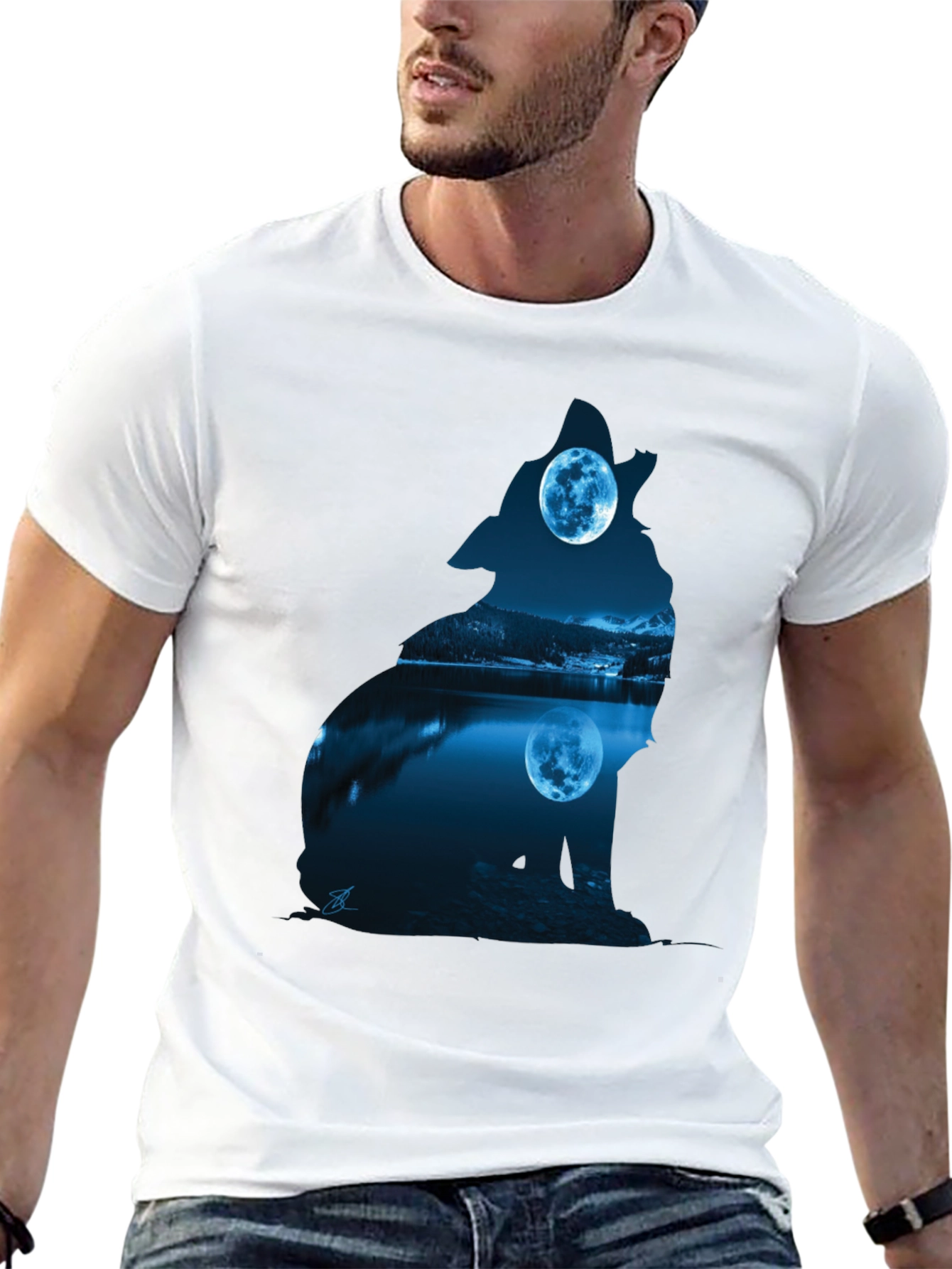 Wolf Moon Silhouette Graphic Tee - Black