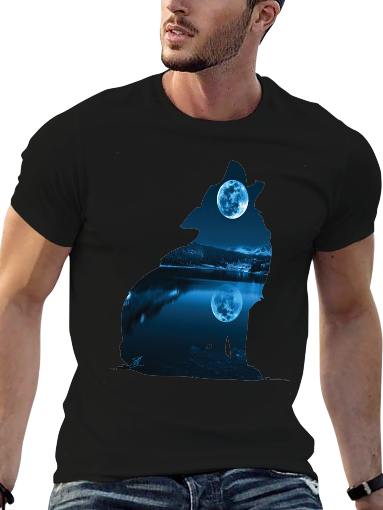 Wolf Moon Silhouette Graphic Tee - Black