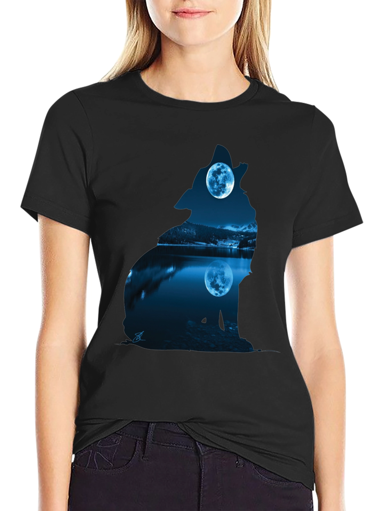 Wolf Moon Silhouette Graphic Tee - Black