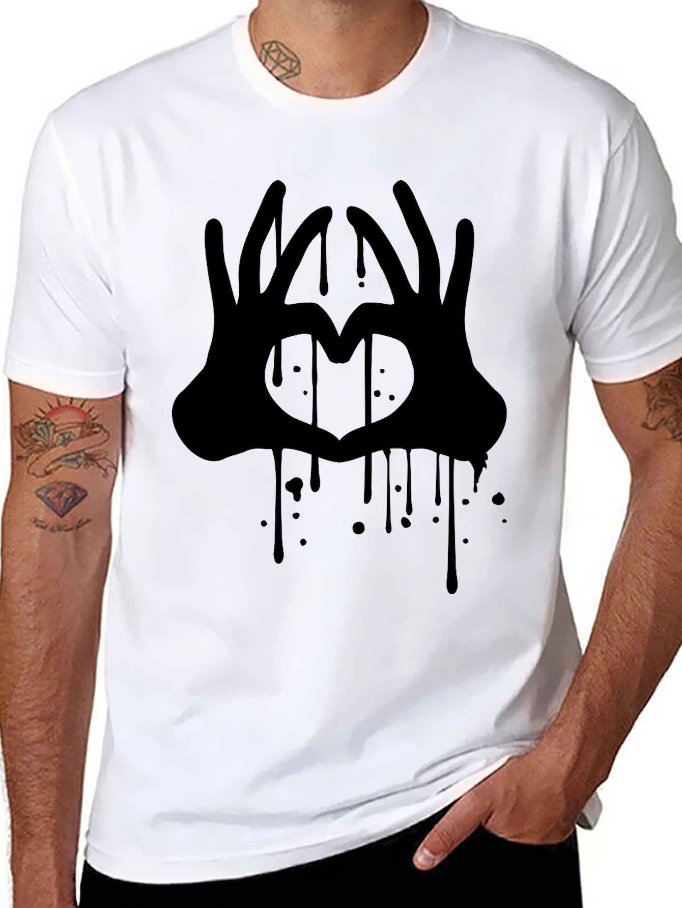 Heart Hands Graphic Tee - Black Crew Neck T-Shirt